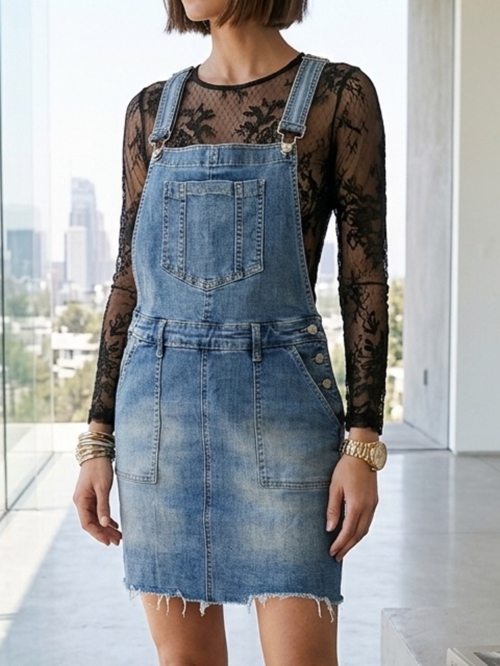 Judy Blue Medium Wash Denim Overall Dress JB2821 MD XL Stretch Raw Hem Racerback